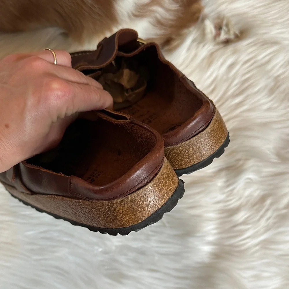 Birkenstock Buckley Natural Oiled Leather Buckle Clog Mules - Picture 9 of 11